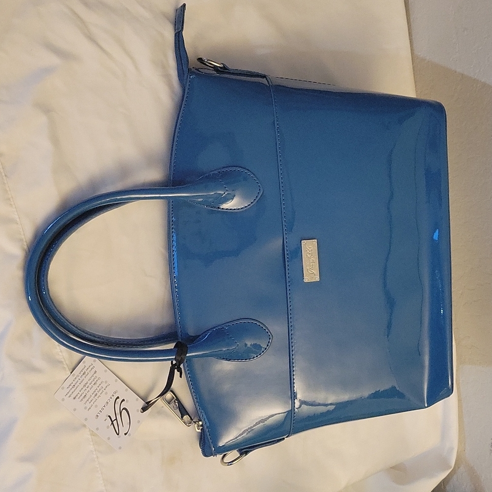 GRACE ADELE ROXIE Ocean Faux Patent Leather Satchel Detachable Cross Body